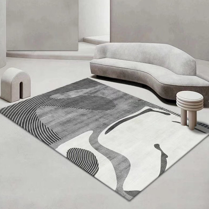 Dark Gray Modern Rug Polyester Abstract Pattern Rug Washable Rug for Drawing Room
