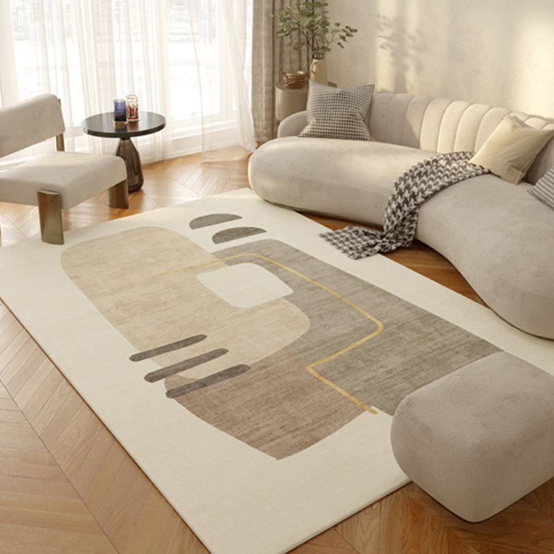 Beige Simple Carpet Polyester Line Area Carpet Stain Resistant Carpet for Living Room