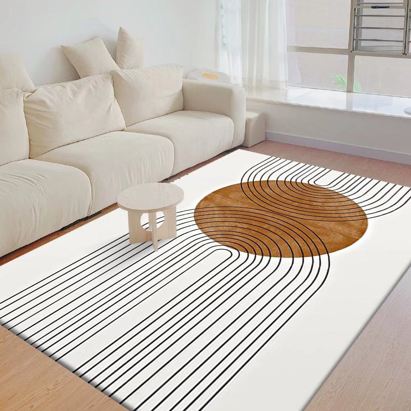 Beige Straight Line Carpet Polyester Simple Carpet Stain Resistant Carpet for Living Room