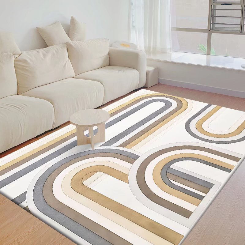 Beige Straight Line Carpet Polyester Simple Carpet Stain Resistant Carpet for Living Room