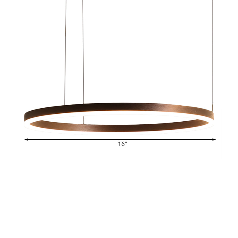 Coffee Circular Chandelier Lamp Modernist 1/3/4 Lights Metal Led Hanging Ceiling Light Fixture in White/Warm Light