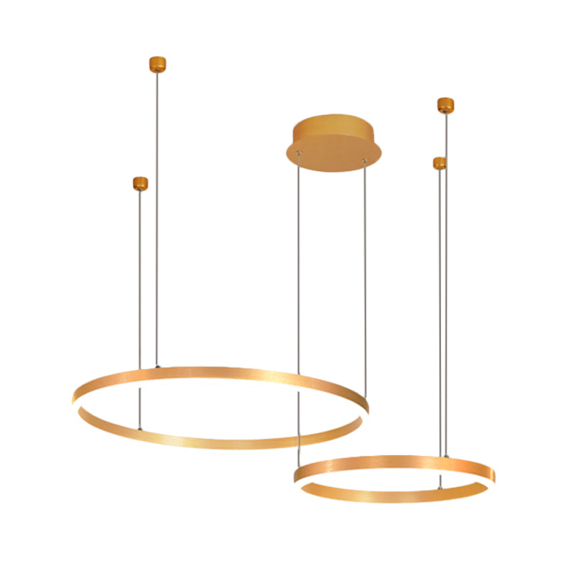 Gold Ring Pendant Chandelier Modern 2/3/4 Lights Acrylic Led Hanging Ceiling Light in White/Warm Light