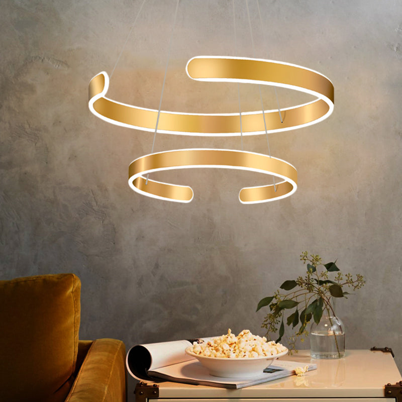 1/2/3 Lichten eetkamer kroonluchter met ring acryl schaduw moderne gouden led hangende lamp in wit/warm licht