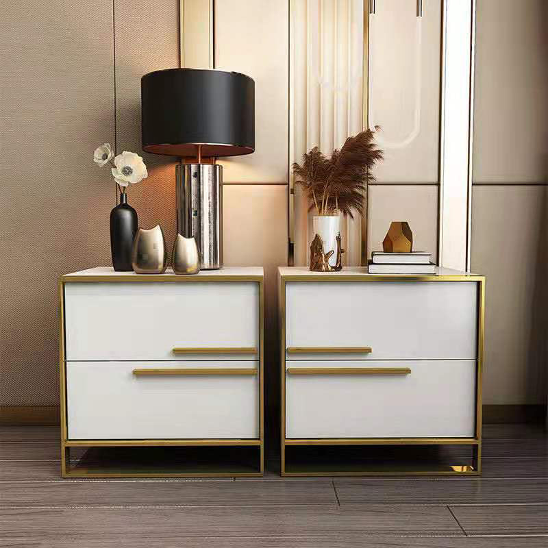 Modern Style Metal Frame Solid Wood Top White/black/gray Nightstand