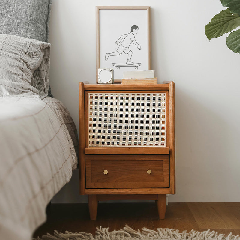 Square Solid Wood Countertop White/black/cherry/wood/walnut Rattan Frame Nightstand