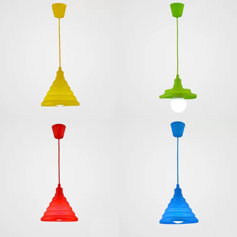 Kids Conical Hanging Pendant Metal Single Head Bright Colored Hanging Light for Game Room