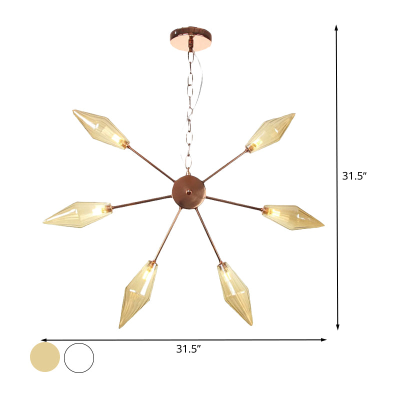 6/9/12 Lights Chandelier Lamp Industrial Sputnik Amber/Clear Glass Ceiling Light Fixture in Black/Copper/Chrome