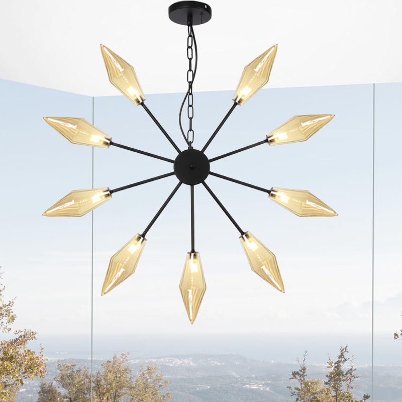 6/9/12 Lights Chandelier Lamp Industrial Sputnik Amber/Clear Glass Ceiling Light Fixture in Black/Copper/Chrome