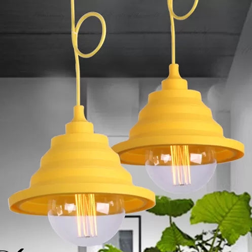 Kids Conical Hanging Pendant Metal Single Head Bright Colored Hanging Light for Game Room