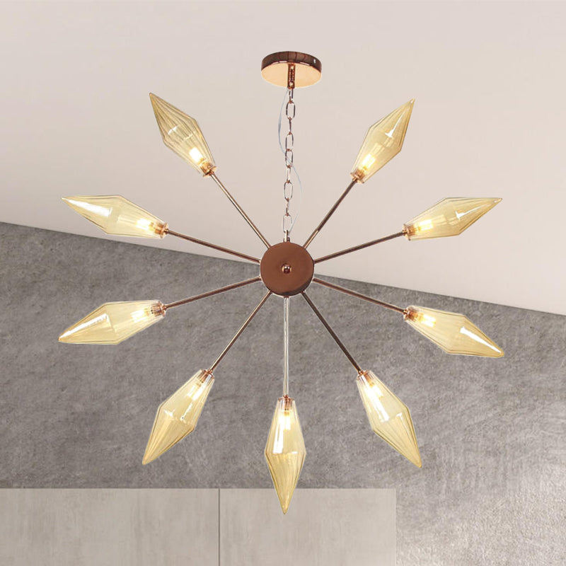 6/9/12 Lights Chandelier Lamp Industrial Sputnik Amber/Clear Glass Ceiling Light Fixture in Black/Copper/Chrome