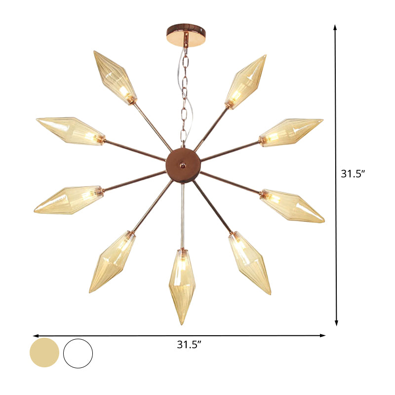 6/9/12 Lights Chandelier Lamp Industrial Sputnik Amber/Clear Glass Ceiling Light Fixture in Black/Copper/Chrome