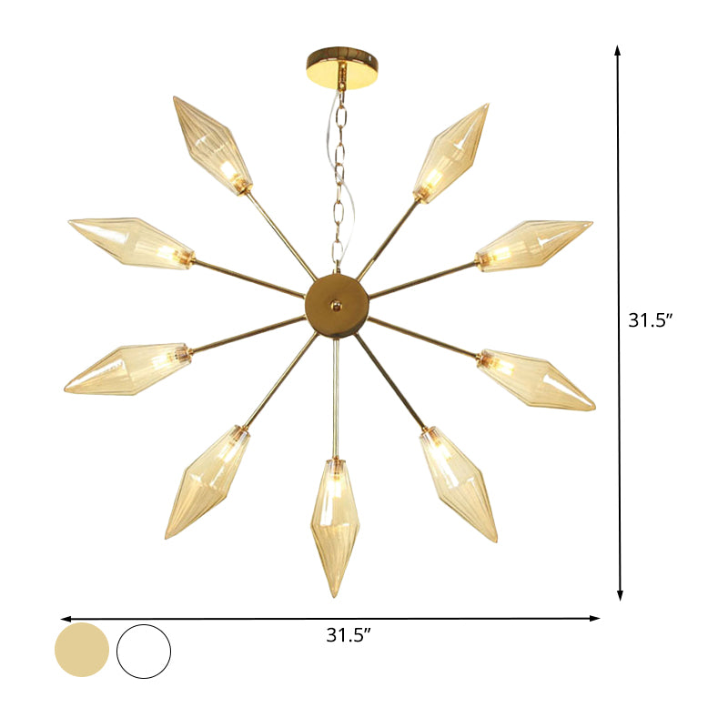 6/9/12 Lights Chandelier Lamp Industrial Sputnik Amber/Clear Glass Ceiling Light Fixture in Black/Copper/Chrome