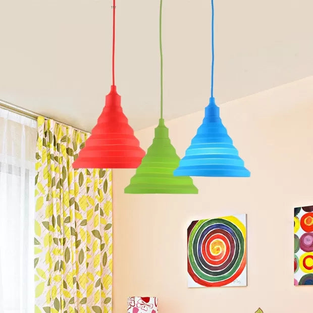 Kids Conical Hanging Pendant Metal Single Head Bright Colored Hanging Light for Game Room