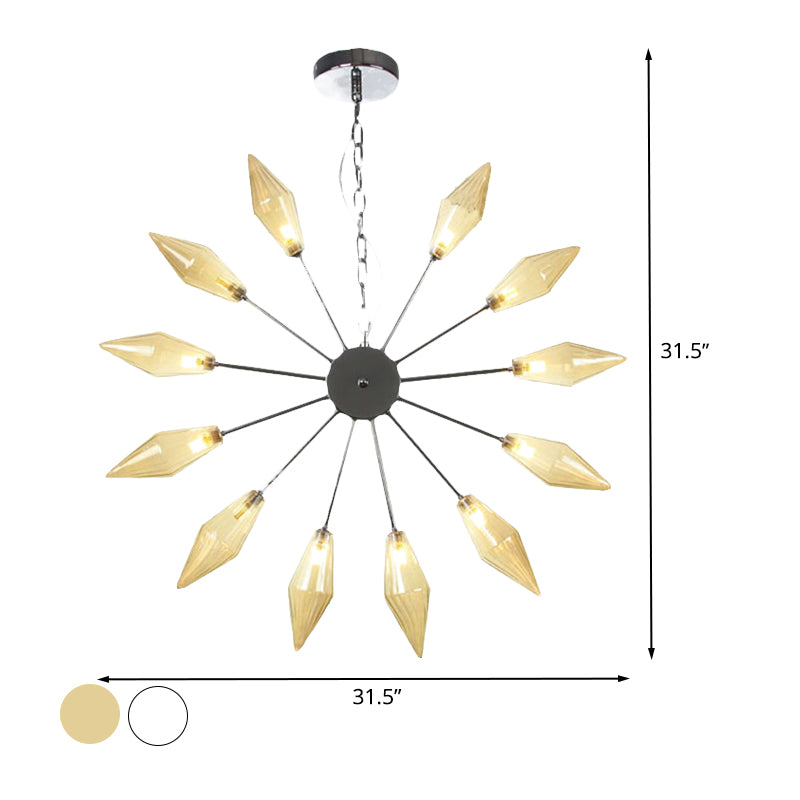 6/9/12 Lights Chandelier Lamp Industrial Sputnik Amber/Clear Glass Ceiling Light Fixture in Black/Copper/Chrome