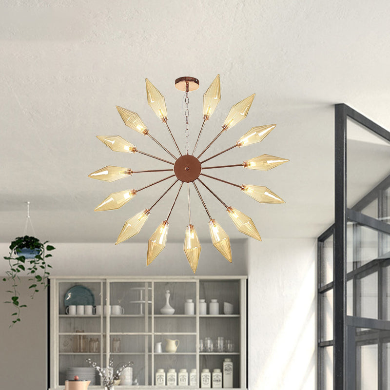 6/9/12 Lights Chandelier Lamp Industrial Sputnik Amber/Clear Glass Ceiling Light Fixture in Black/Copper/Chrome