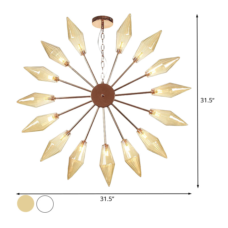 6/9/12 Lights Chandelier Lamp Industrial Sputnik Amber/Clear Glass Ceiling Light Fixture in Black/Copper/Chrome