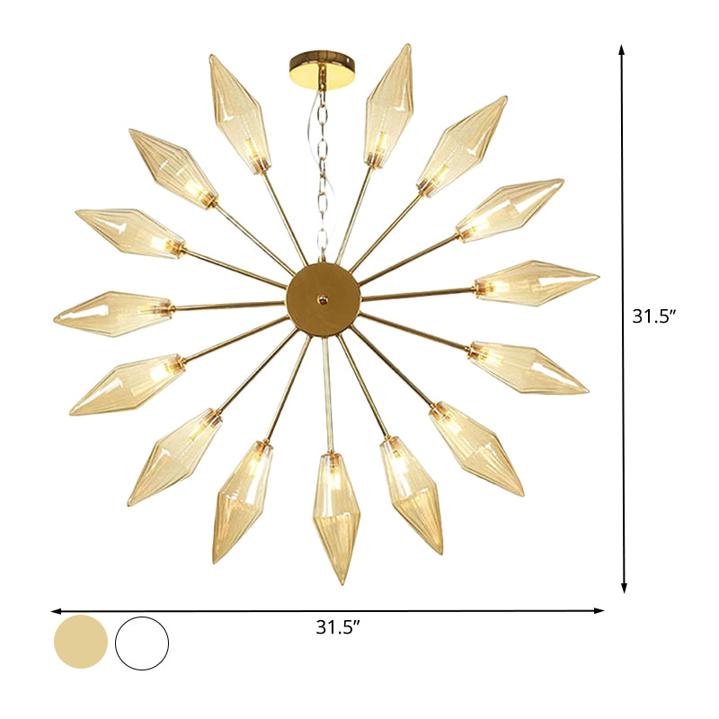 6/9/12 Lights Chandelier Lamp Industrial Sputnik Amber/Clear Glass Ceiling Light Fixture in Black/Copper/Chrome