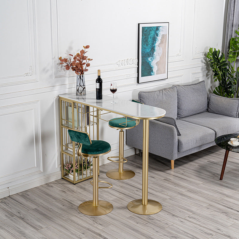 Glam Bar Table 42-inch Height Artificial Marble Top and Iron Pedestal Pub Table