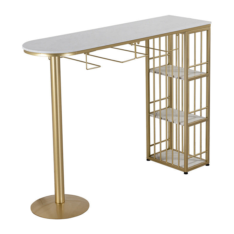 Glam Bar Table 42-inch Height Artificial Marble Top and Iron Pedestal Pub Table