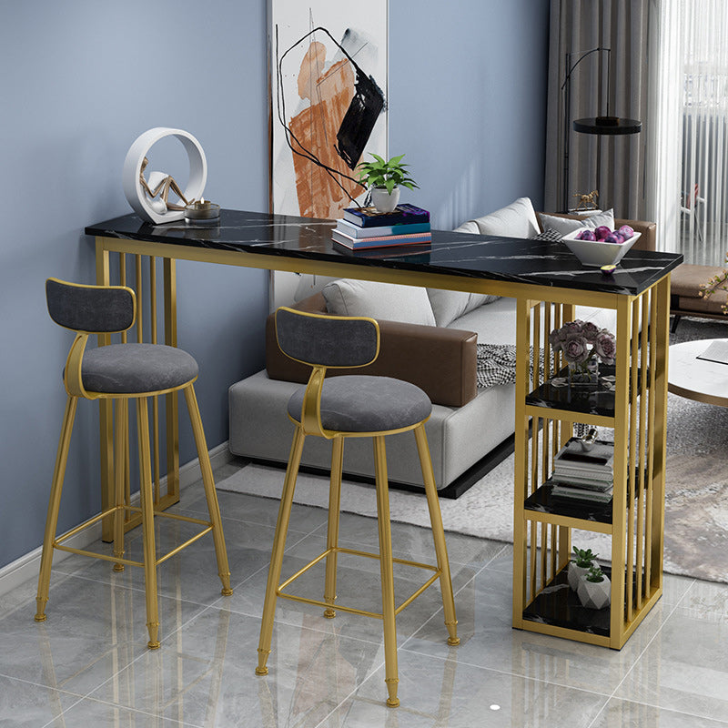 Glam Style Bar Table 42-inch Height Gold Pedestal Bistro Table with Storage Rack