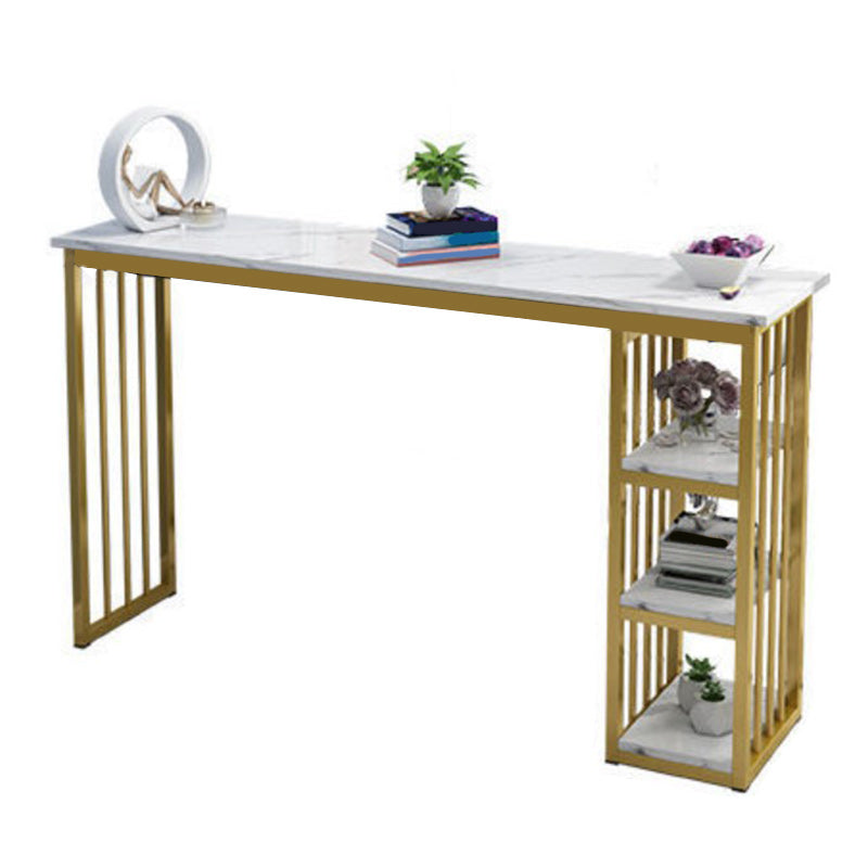 Glam Style Bar Table 42-inch Height Gold Pedestal Bistro Table with Storage Rack