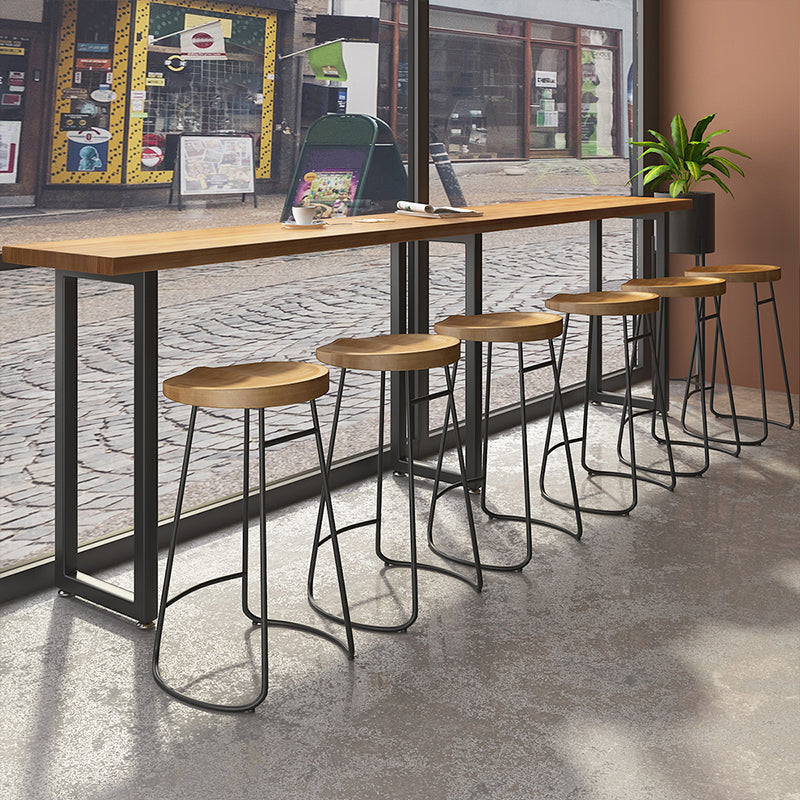 Brown Modern Style Bar Table with Solid Wood Bar Table with Metal Base