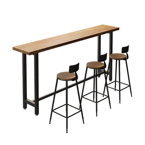 Brown Modern Style Bar Table with Solid Wood Bar Table with Metal Base