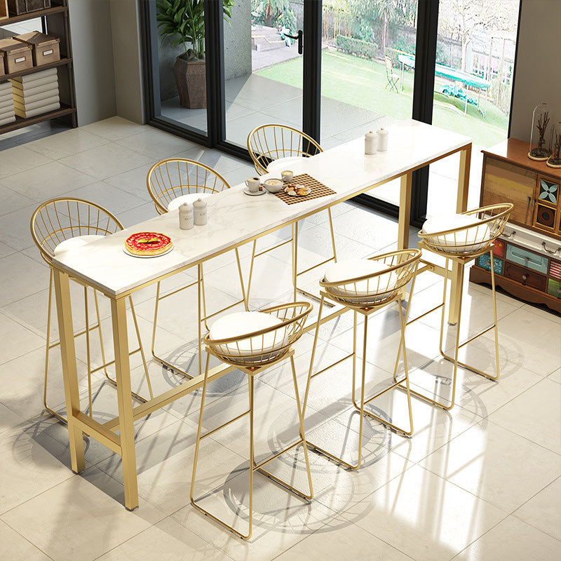 Marble Contemporary Cocktail Bar Table White and Gold Rectangle Counter Table