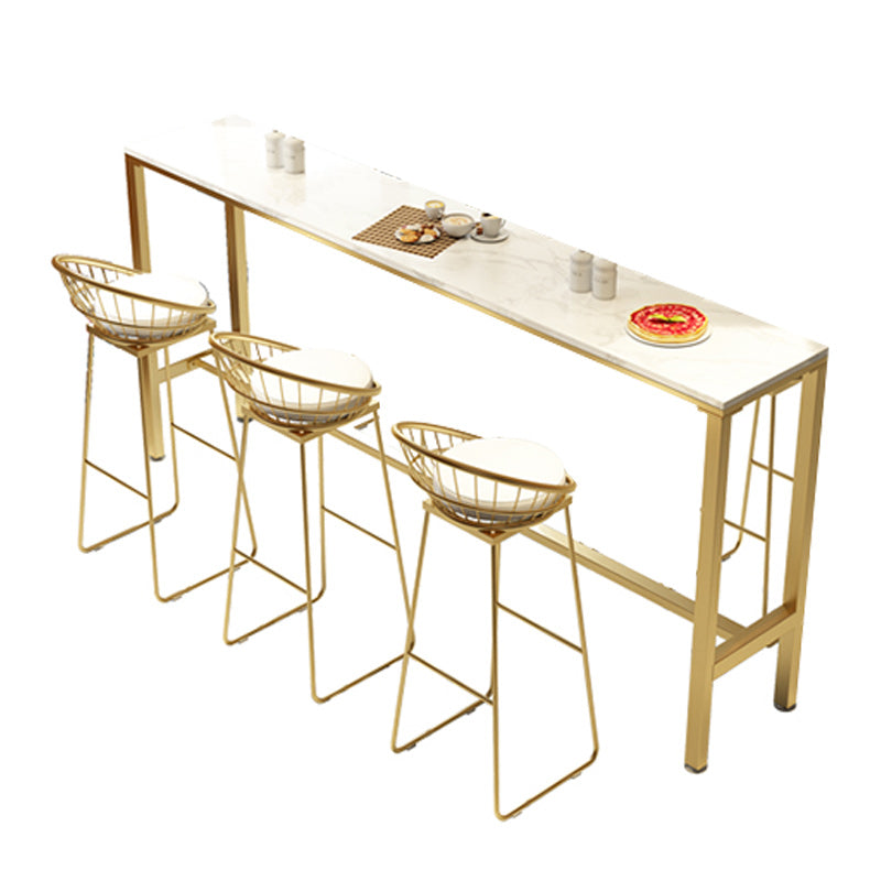 Marble Contemporary Cocktail Bar Table White and Gold Rectangle Counter Table