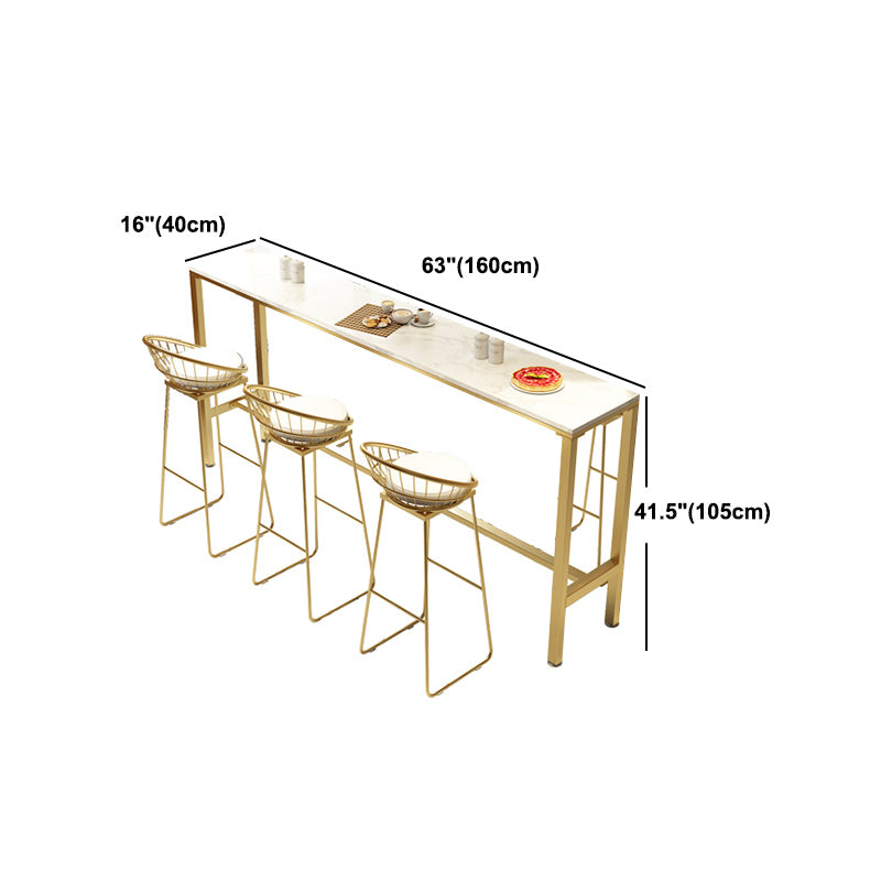 Marble Contemporary Cocktail Bar Table White and Gold Rectangle Counter Table