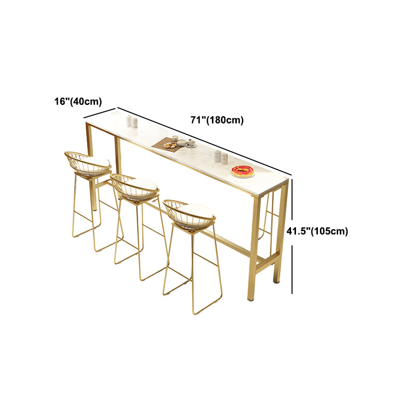 Marble Contemporary Cocktail Bar Table White and Gold Rectangle Counter Table