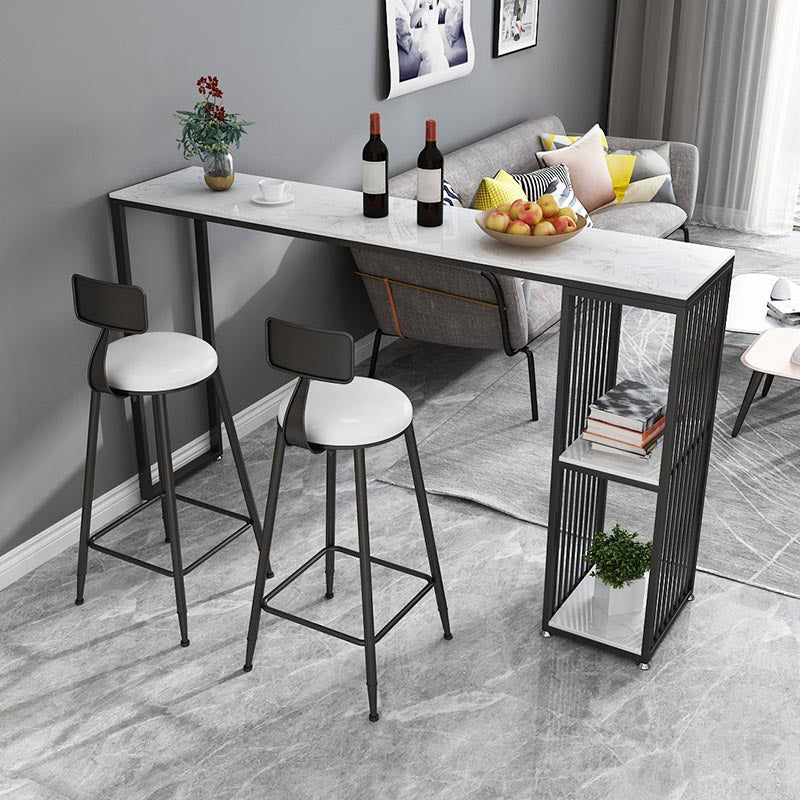 Modern Marble and Metal Bistro Bar Desk with Storage Indoor Bistro Bar Table