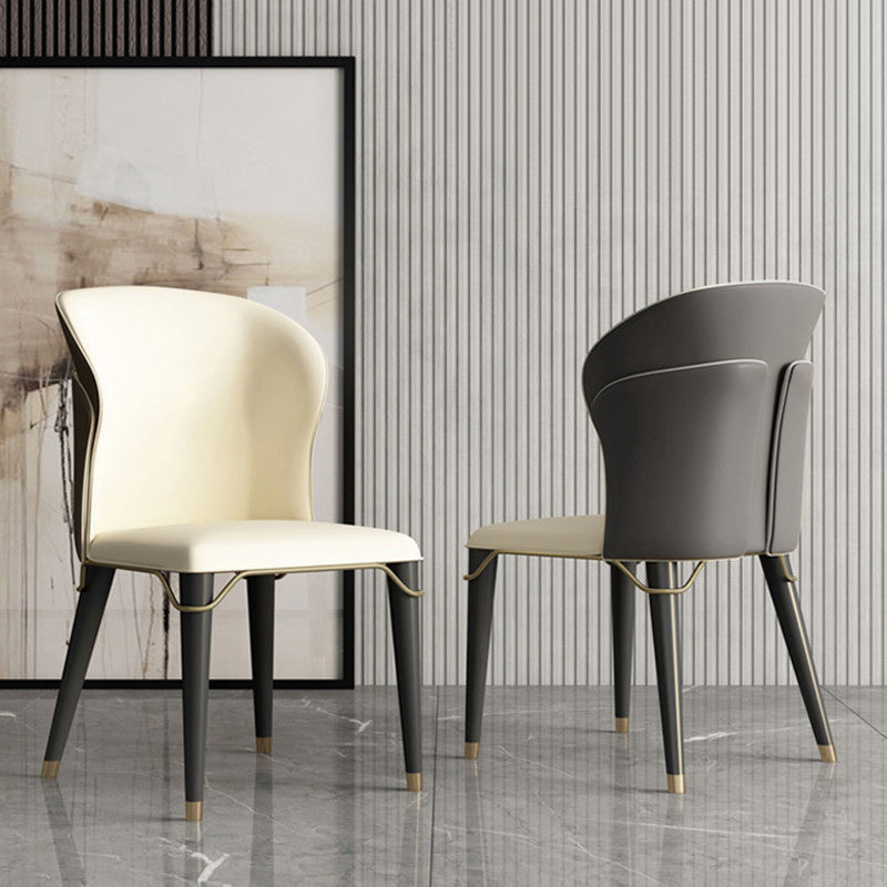 Scandinavian Leather Dining Chairs Armless Solid Back Chairs