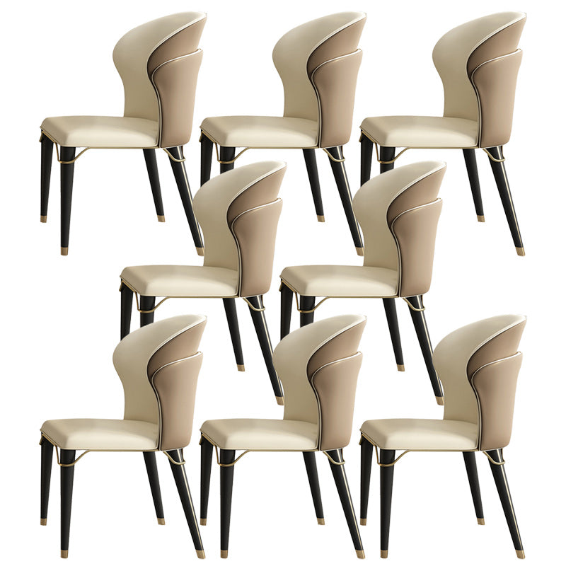 Scandinavian Leather Dining Chairs Armless Solid Back Chairs