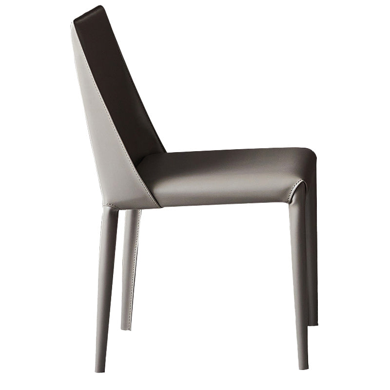 Minimalist Armless Solid Back Chairs Leather Dining Side Chair