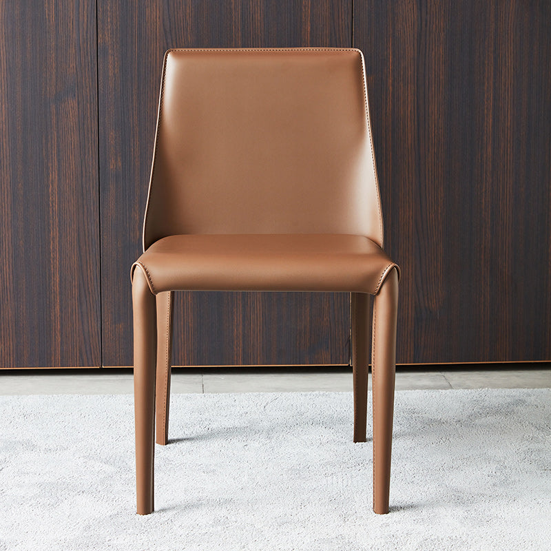 Minimalist Armless Solid Back Chairs Leather Dining Side Chair