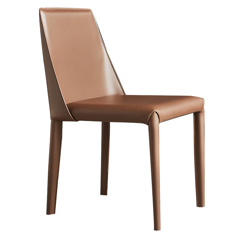 Minimalist Armless Solid Back Chairs Leather Dining Side Chair