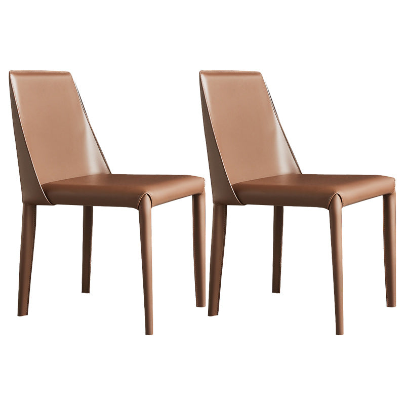 Minimalist Armless Solid Back Chairs Leather Dining Side Chair