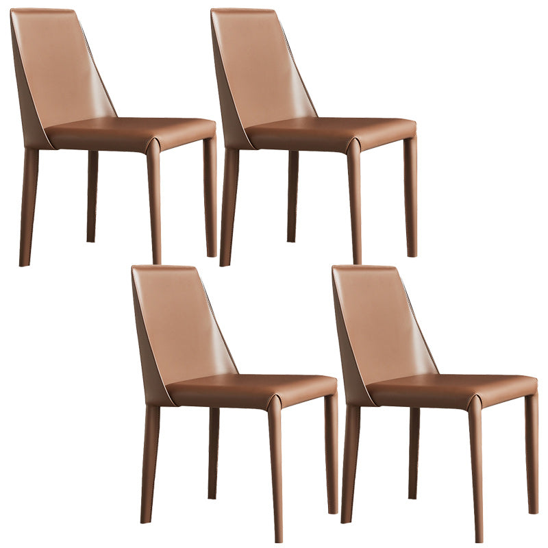 Minimalist Armless Solid Back Chairs Leather Dining Side Chair