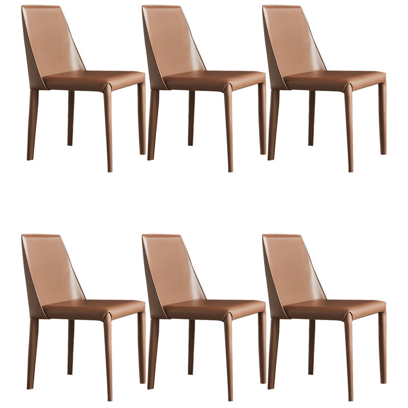 Minimalist Armless Solid Back Chairs Leather Dining Side Chair