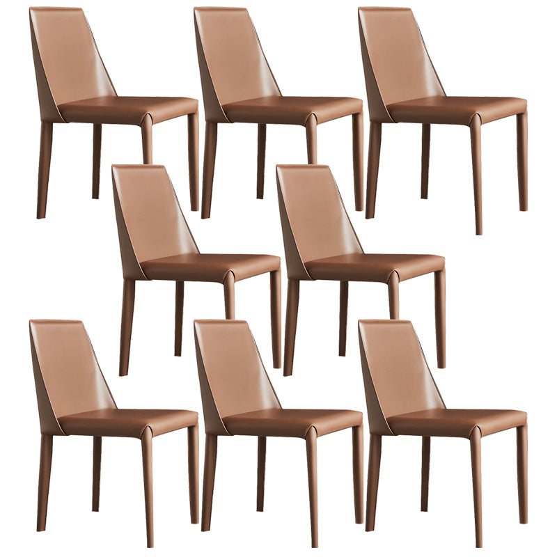 Minimalist Armless Solid Back Chairs Leather Dining Side Chair