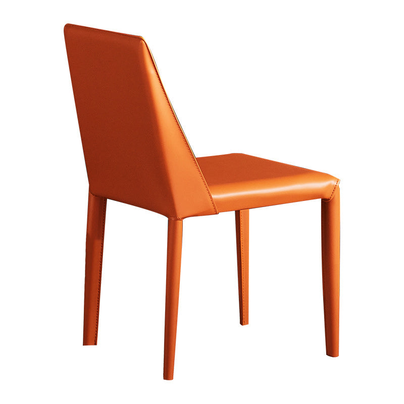 Minimalist Armless Solid Back Chairs Leather Dining Side Chair