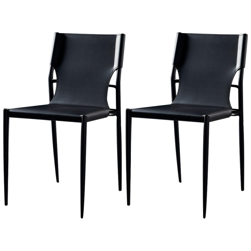 Minimalist Design Leather Dining Side Chair Armless Solid Back Chairs