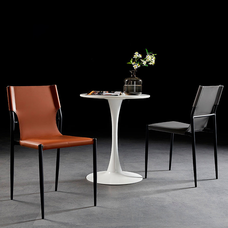 Minimalist Design Leather Dining Side Chair Armless Solid Back Chairs