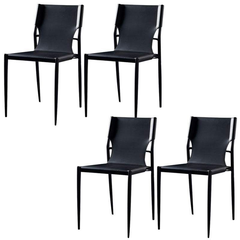 Minimalist Design Leather Dining Side Chair Armless Solid Back Chairs