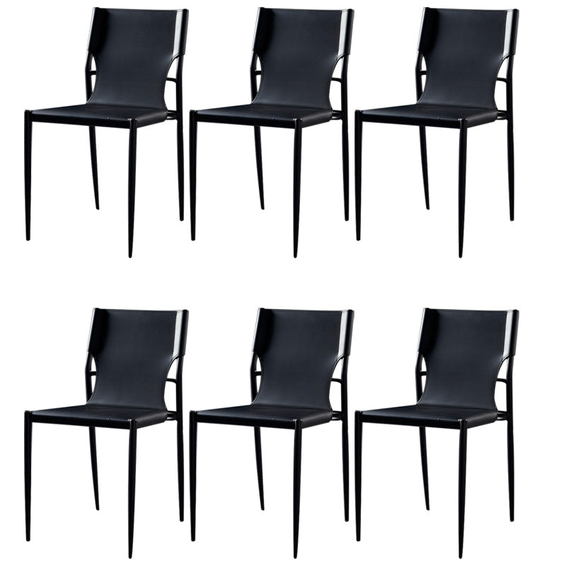 Minimalist Design Leather Dining Side Chair Armless Solid Back Chairs