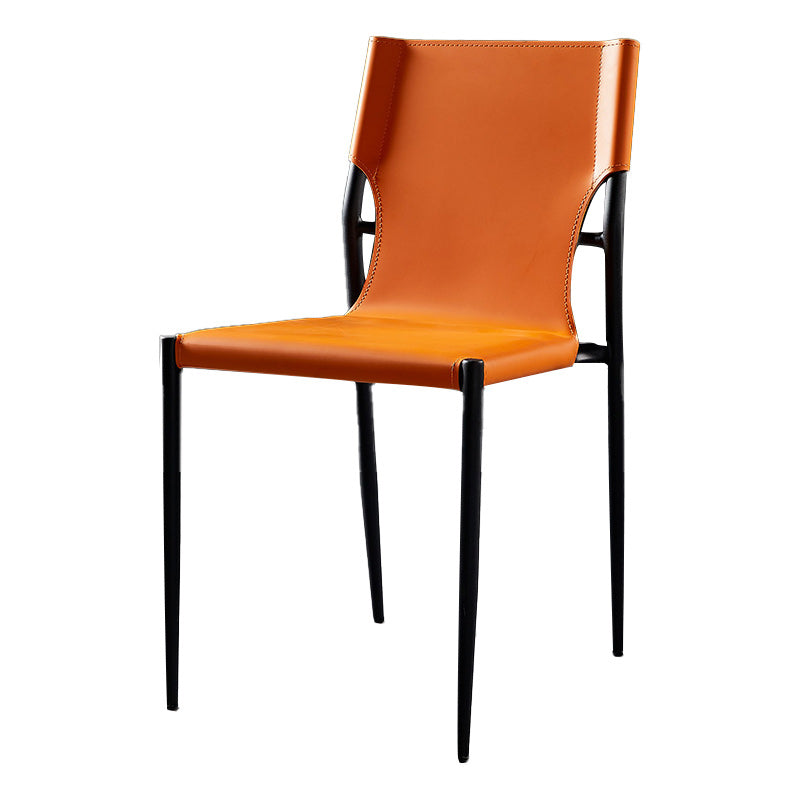 Minimalist Design Leather Dining Side Chair Armless Solid Back Chairs