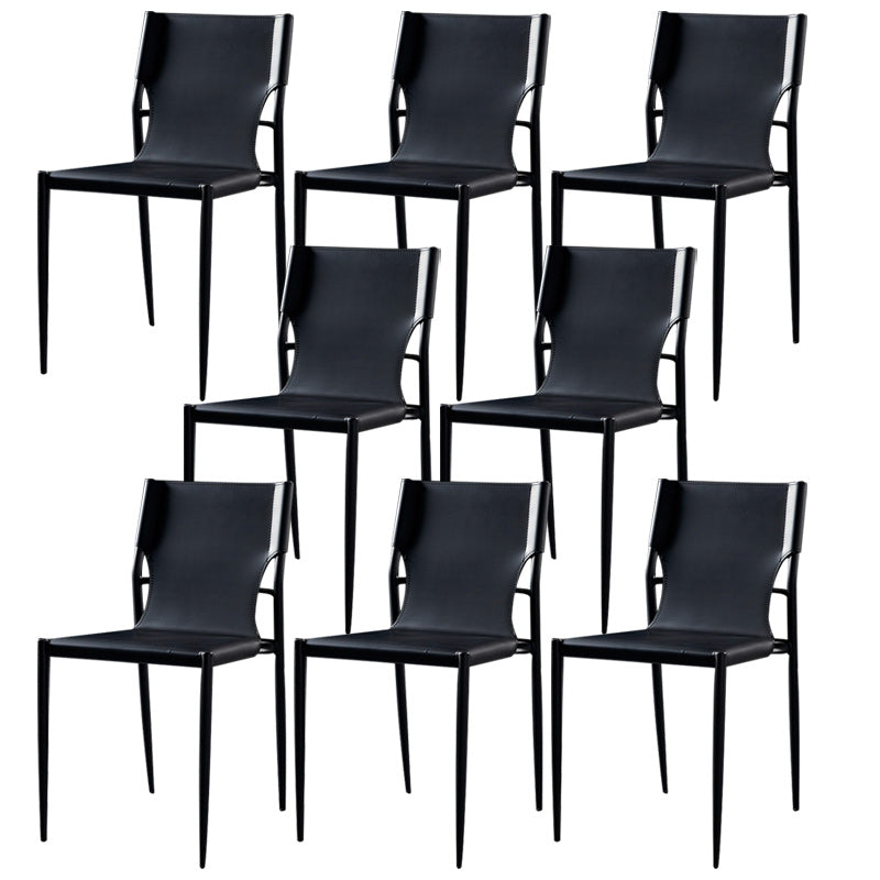 Minimalist Design Leather Dining Side Chair Armless Solid Back Chairs