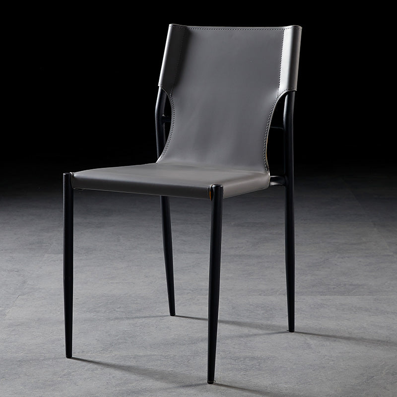 Minimalist Design Leather Dining Side Chair Armless Solid Back Chairs