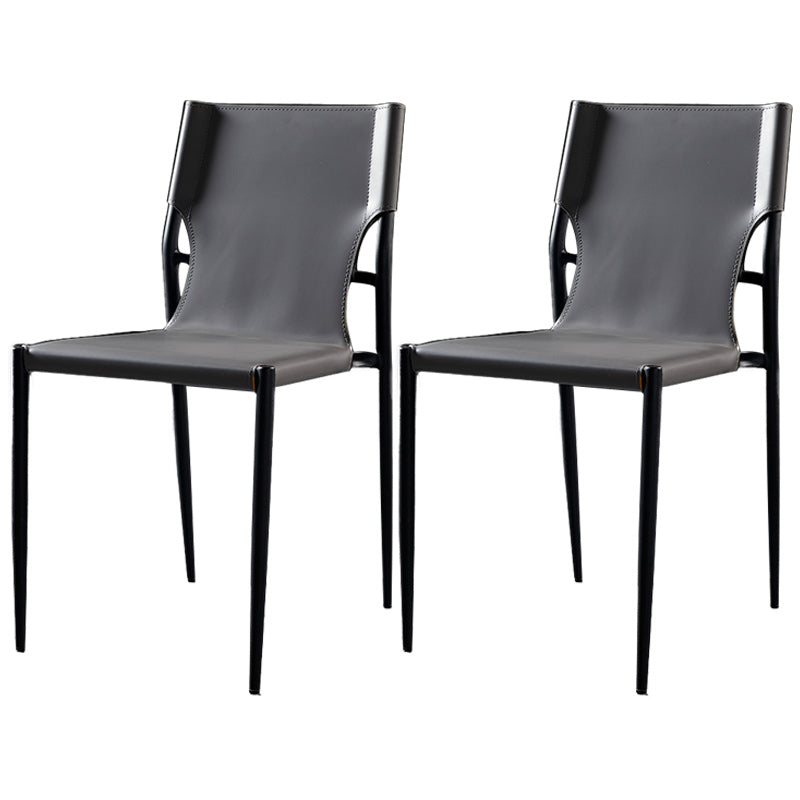 Minimalist Design Leather Dining Side Chair Armless Solid Back Chairs